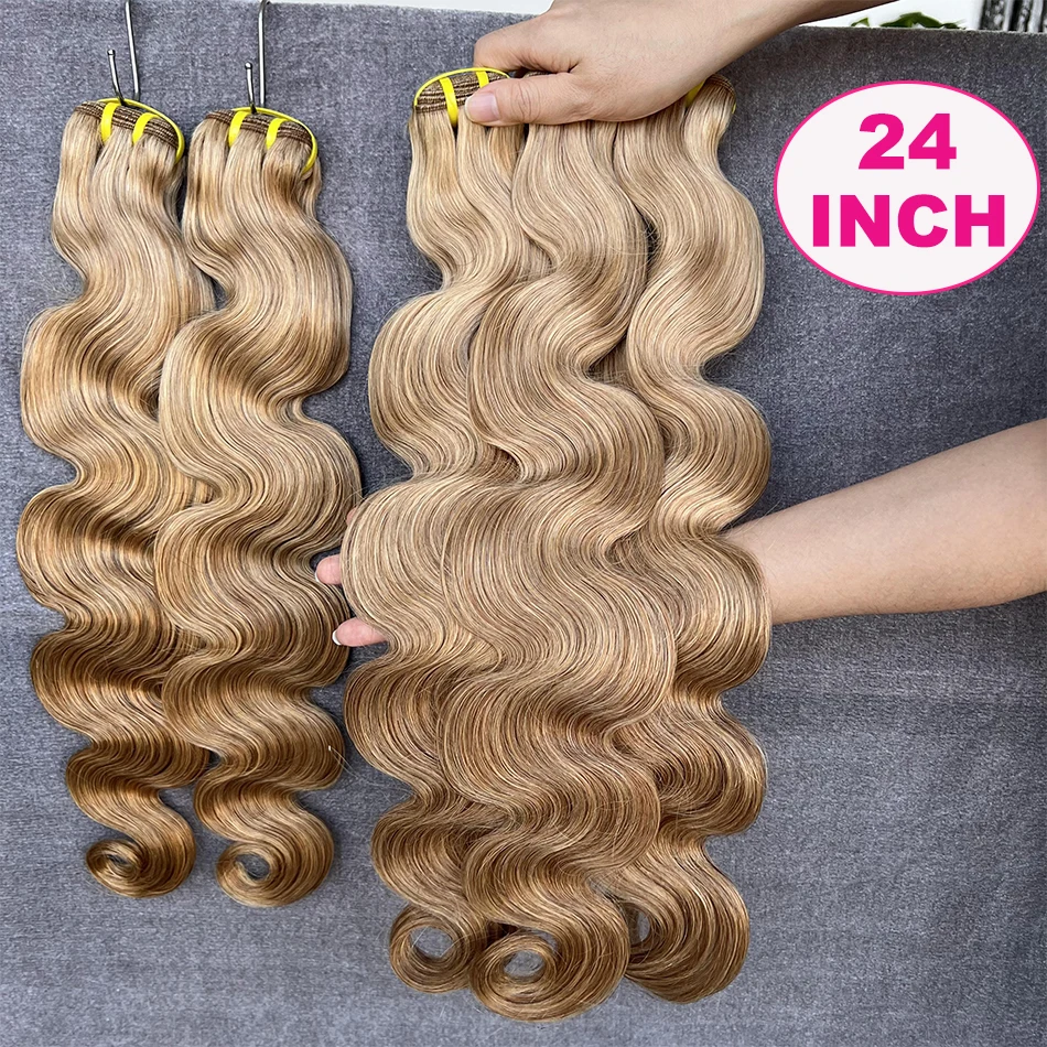 Yiwigs 10A Grade #27 Honey Blonde Colored Body Wave 100% Raw Human Hair Bundles 10-24 inches Hair Weave Extensions For Women