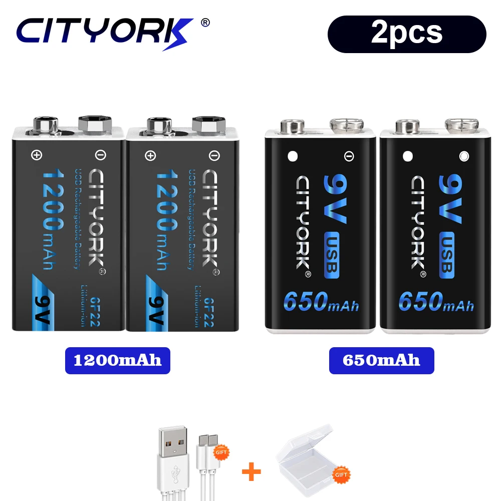 CITYORK Micro USB 9V rechargeable Li-ion battery 9V Lithium Crown 9V 6F22 Battery for RC Helicopter Model Metal Detector