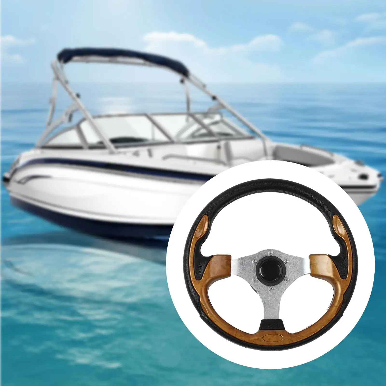 Marine Steering Wheel Aluminum Frame 35cm for Pontoon Boats Yachts Accs