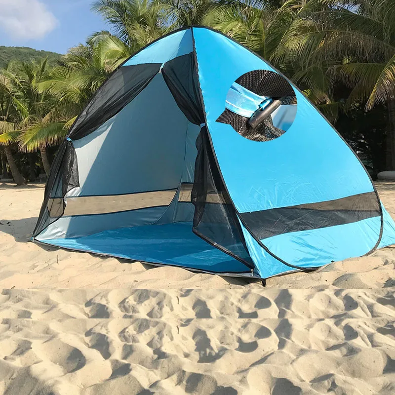 Pop Up Quick Open Beach Tent 1-2persons Anti-mosquito UV Protection Automatical Outdoor Camping Portable Sunshade Mesh Curtain