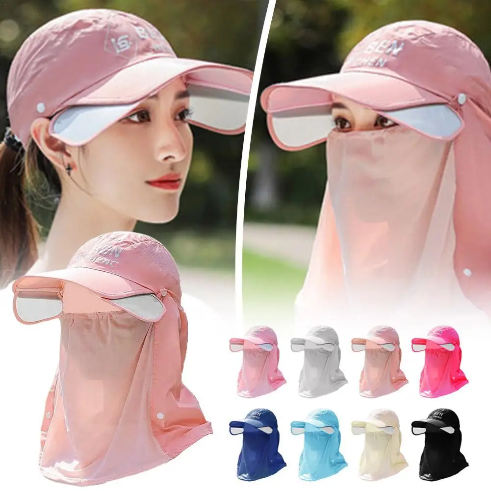 2025 Women's Sun Protection Hat UV Summer Wide Brim Hat with Face Veil Outdoor Cycling Sun Hat Breathable Fashionable