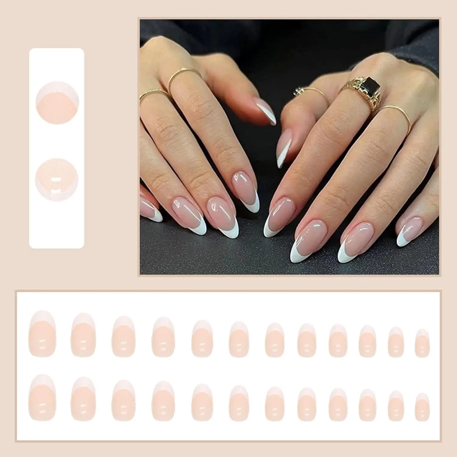 Short  Almond French Tip Nude White Press on Nails Designs Glossy Removable  Set with Glue Stickers  Acrylic Full Cover Stick