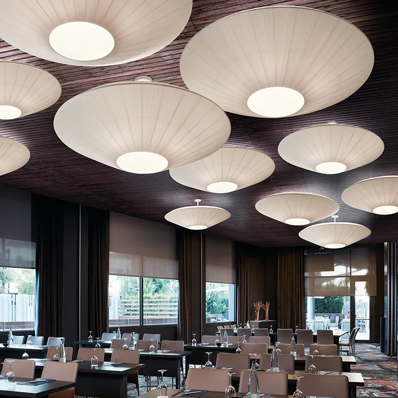 Luz de techo blanca japonesa, montaje semiempotrado, luz Siam, pantallas de luz de tela, lámpara de platillo volador creativa para restaurantes