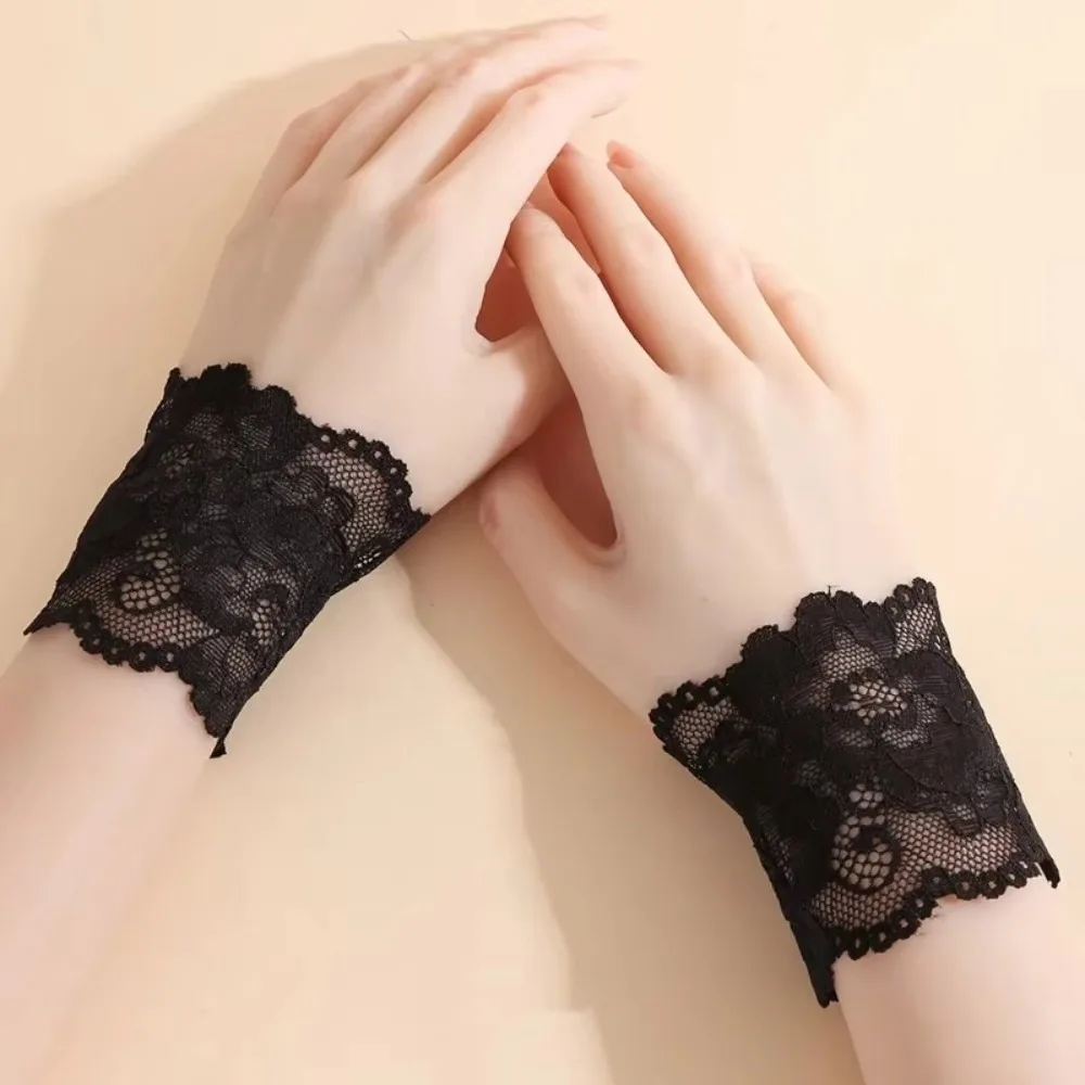Soft Lace Decorative Sleeve Cuff Sew-Free Elastic Stretchable Adjustable Arm Band Cuff Fixing Strap Women's Fashion Accessories