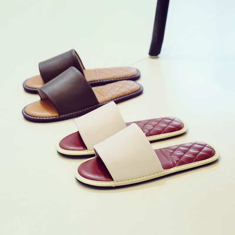 

Premium Top-Grain Sheepskin Slide Sandals: Silent Non-Slip Soles for Men & Women | Luxury Indoor/Home Slippers