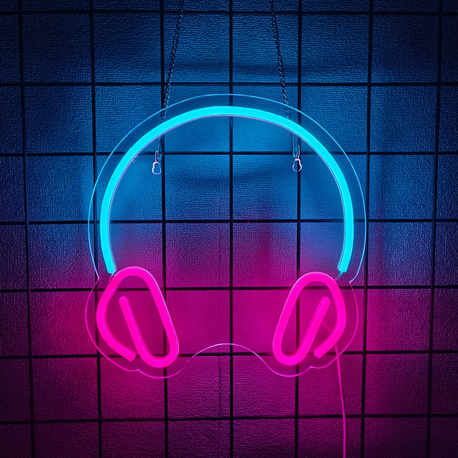 Music Headset Led Neon Sign, Used For Wall Decor, Usb Powered, Room, Club, Bar, Music Studio, Game Room Wall Lamp, Easy To Hang.