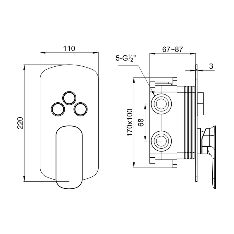 For Brass Ceramic Hotel Wall Mounted Concealed Chrome Two Function Bathroom Shower Mixer Valve Shower System