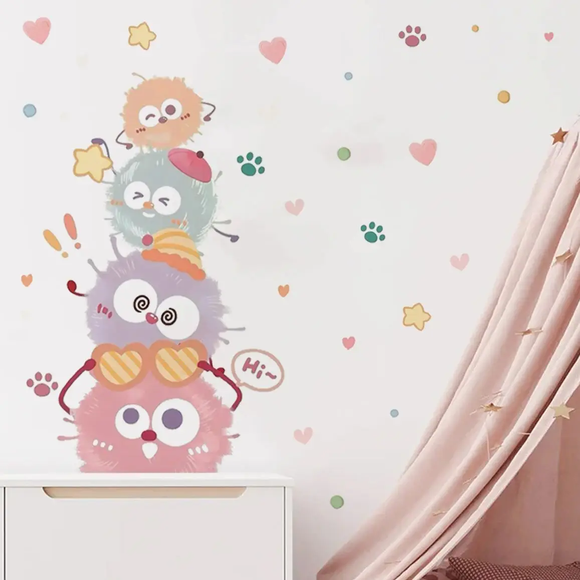 สติ๊กเกอร์ติดผนังลายการ์ตูนสัตว์น่ารักขนฟู ลายอุ้งเท้ารูปหัวใจ สำหรับตกแต่งห้องเด็ก ห้องนอน ห้องนั่งเล่น ของตกแต่งบ้าน