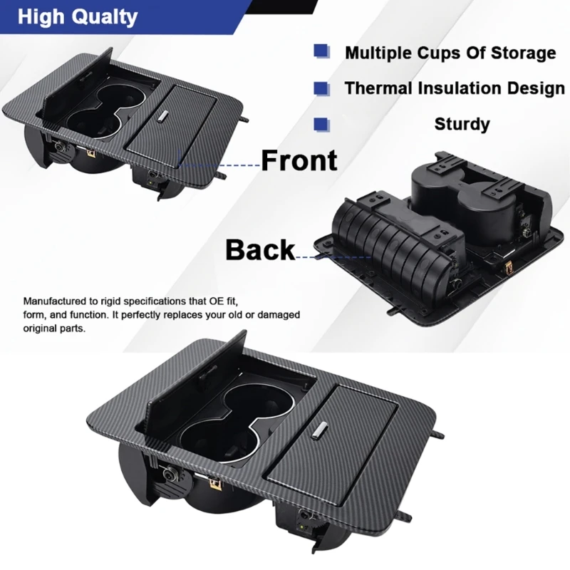 Center Console Drink Cup Insert 23164631 Replacement Part, Two-Cup Cup Storage Insert with Covered Compartment, ABS Console 68UF