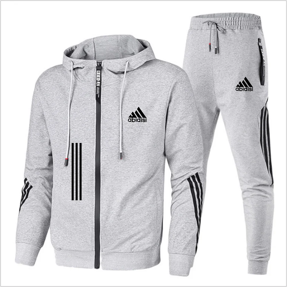 2024 Men\'s spring and autumn zipper hoodie + trousers 2-piece leisure fitness breathable fashion high quality jogging suit