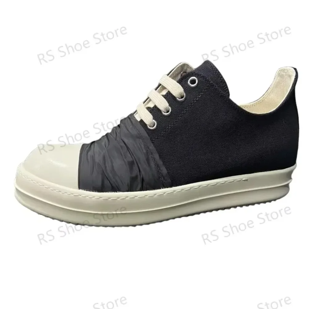

Ro Luxury Men Casual Shoes Black Pleated Canvas Low Top Shoe Sneaker Thick Sole Lace Up Luxury Women Sneakers