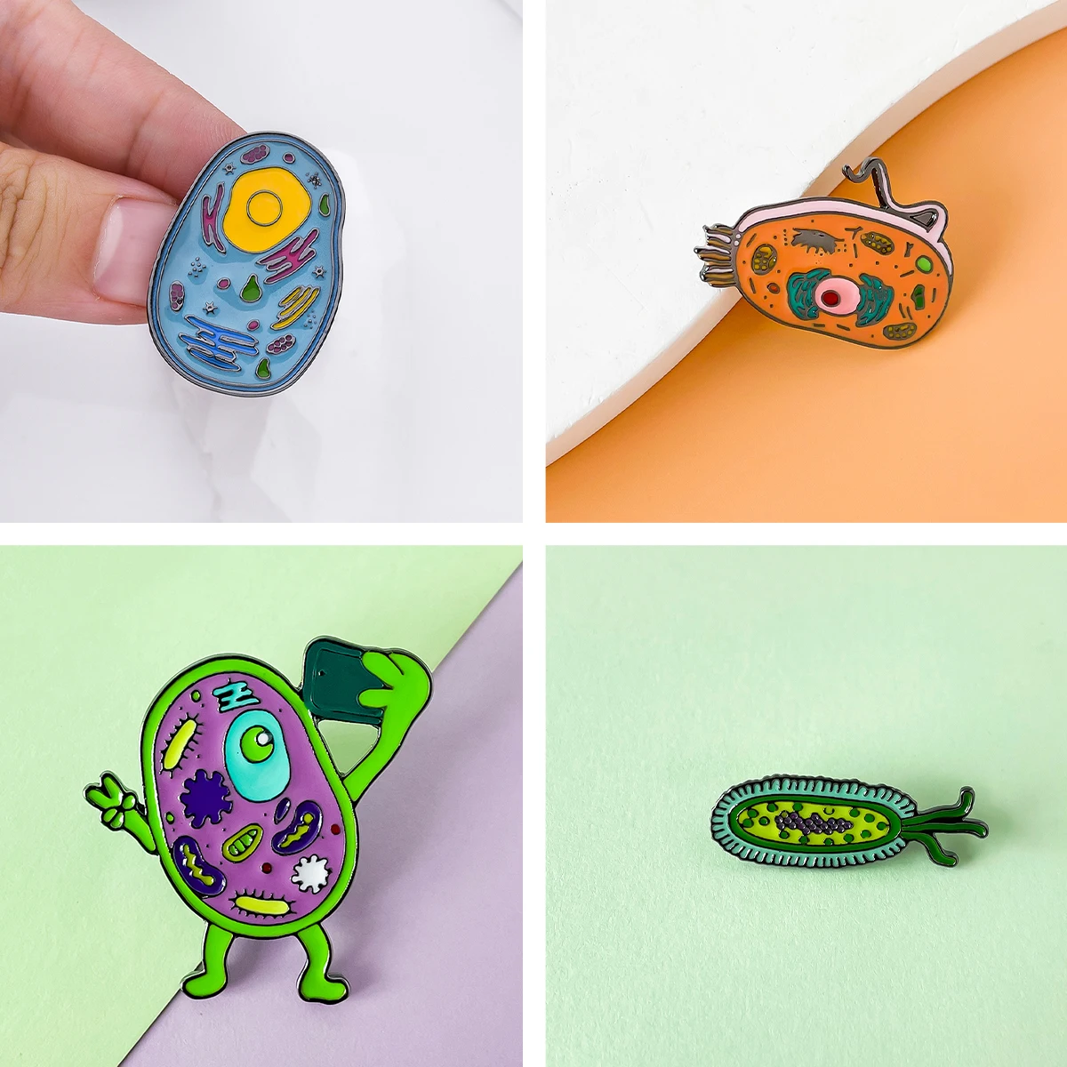 Harong Biology Chemistry Physics Pins Enamel Microscope Brooch Cell Petri Dish Lab Badge Science Lapel Lanyard Bag Accessories