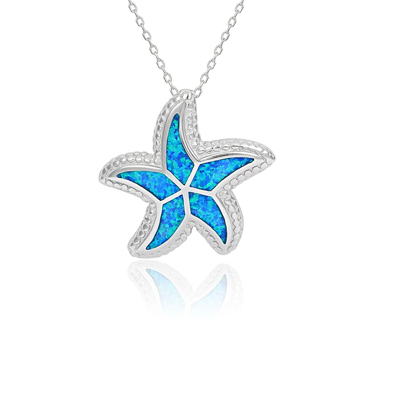 MYOP True 925 Sterling Silver Opal Necklace Minimalist Style Lovely Starfish Pattern Design Jewelry Gifts 