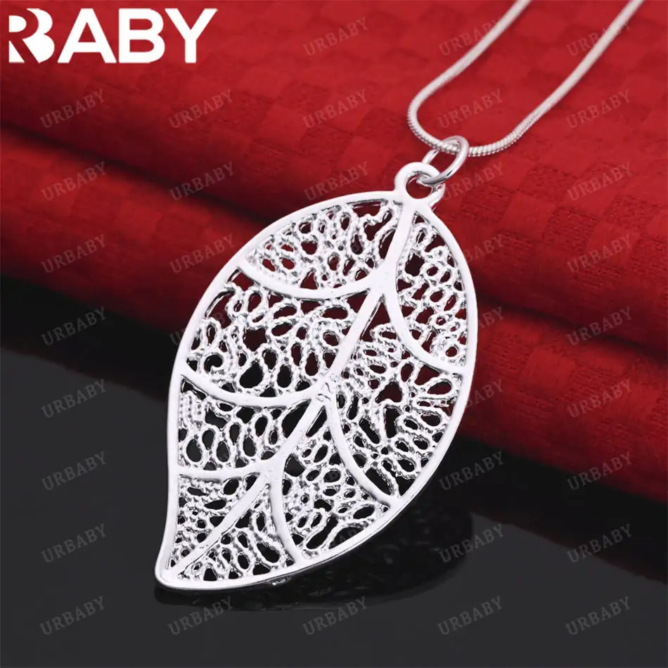 

URBABY 40-75cm 925 Sterling Silver Hollow Leaf Pendant Necklace For Women Charm Trend Birthday Gifts Fashion Party Fine Jewelry