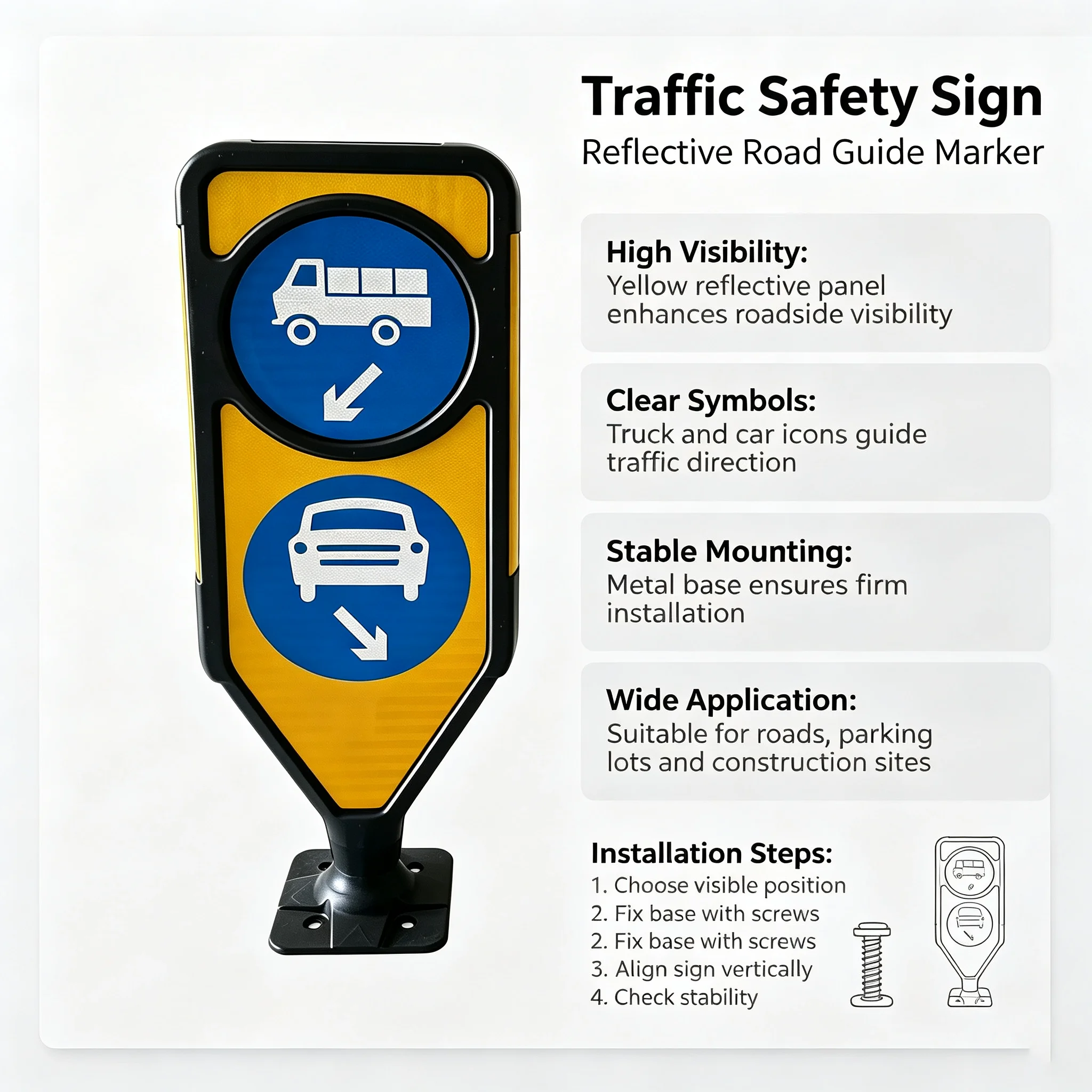 Reflective Aluminum Traffic Lane Divider Sign IP66 Waterproof Road Safety Warning Sign Highway Intersection Vehicle Bicycle Dir
