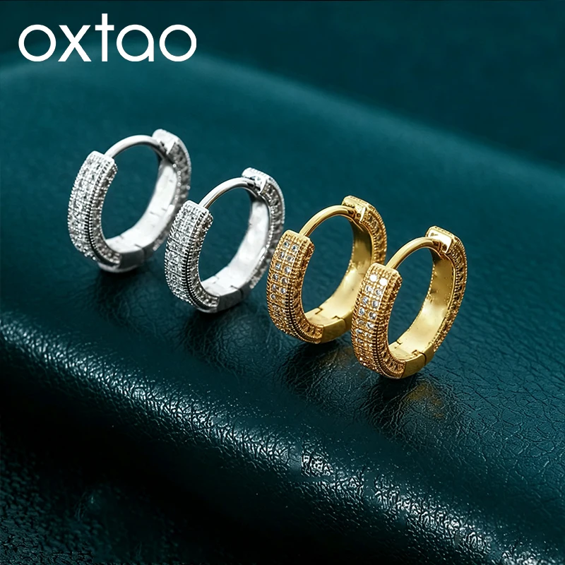 OXTAO Hiphop Moissanite VVS1 Creolen für Männer und Frauen, zertifizierter Labor-Imitationsdiamant, 14K Gold gefüllte Huggie-Ohrringe, Schmuck