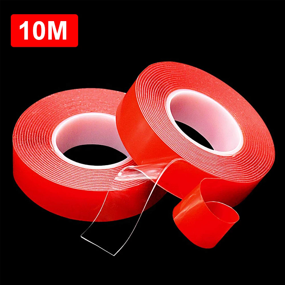 Cinta adhesiva transparente de doble cara de 10M, 5mm-35mm de ancho, cinta acrílica resistente al agua, tira de montaje sin rastro para decoración de pared