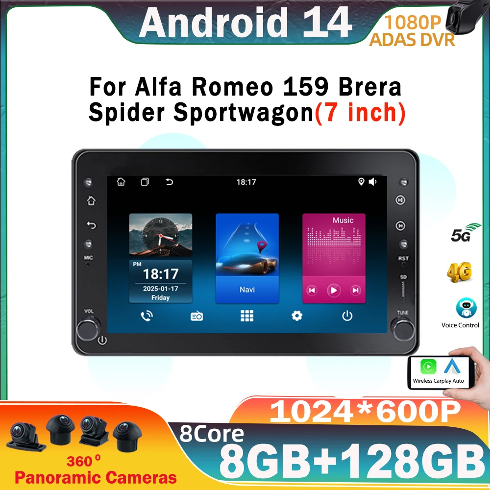 Android 14 car For Alfa Romeo 159 Brera Spider Sportwagon Vide auto Player Stereo DSP Carplay Navigation GPS 4G WIFI BT No 2 din