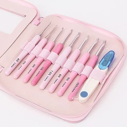 9pcs/set Handle Pink Crochet Hook Set Aluminum 1.0-10mm Knitting Needles Weave Craft Yarn Crochet Medium Roving Sewing Tools kit