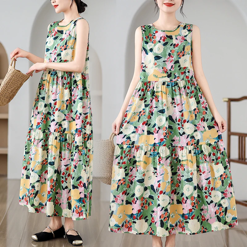 새로운 플러스 사이즈 플로럴 맥시 드레스, 엠파이어 웨이스트 A라인 스커트, 슬림 하이웨이스트 와이드 헴 드레스 (통통한 여성용)