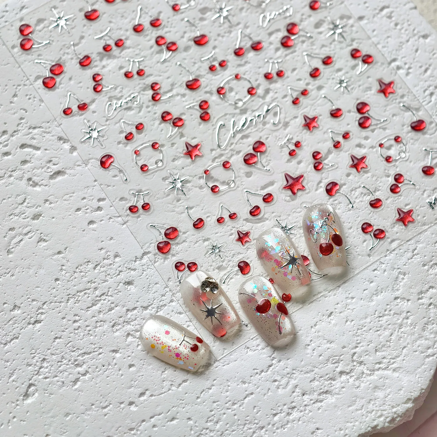 5d bronzant gelée cerise étoile Nail Art autocollant mignon simple Double cerise auto-adhésif autocollants pour ongles bricolage été ongles pièces