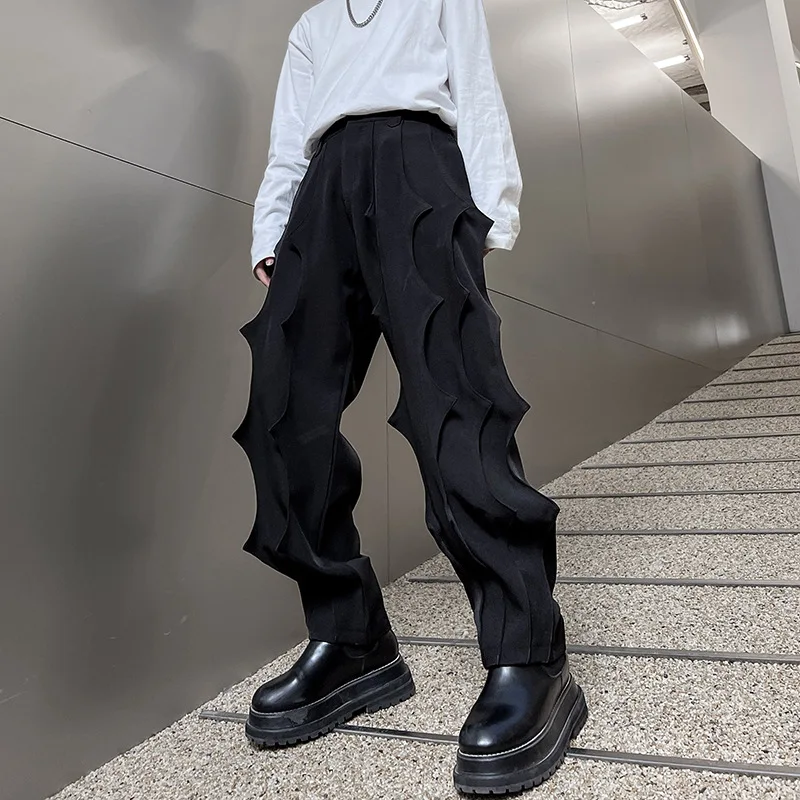 

Wave Pleated Men's Black Harem Pants, Gothic Harajuku Niche Mans Trousers, Y2k Causal Streetwear Clothing