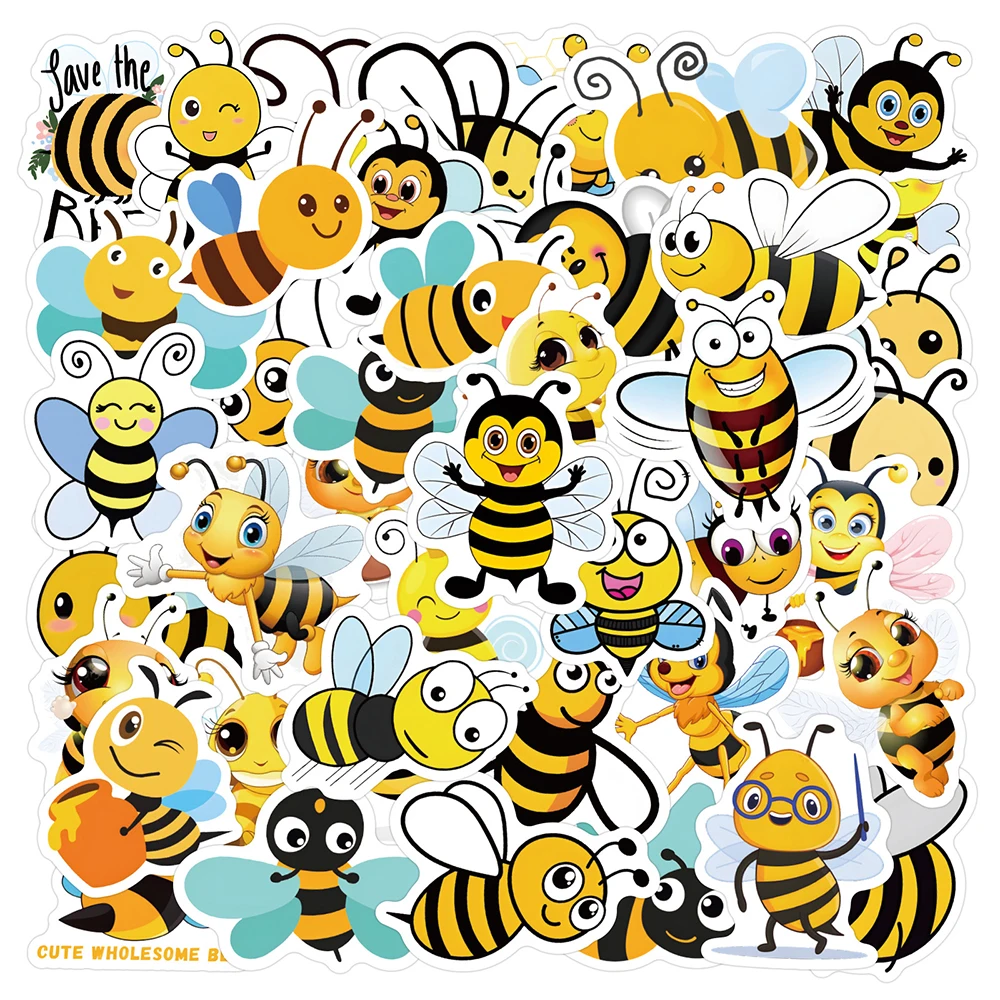 10/30/60PCS Kawaii Bee Stickers Cute Cartoon Insect Decals Decoration For Skateboard Laptop Luggage Phone Bike Car Kids DIY Toys