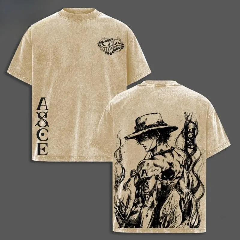 

2026 One Piece Graphic T Shirt Men Women Vintage Washed Short Sleeve Tee Summer Streetwear Oversized Casual Tops Y2k Clothes