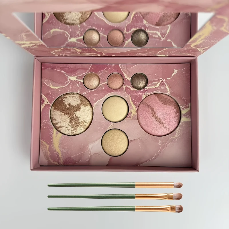 Paleta de sombras cozidas em 7 cores - Paleta de maquiagem brilhante - Bronzer facial, blush brilhante, iluminadores, sombras, paletas de maquiagem cozinhadas