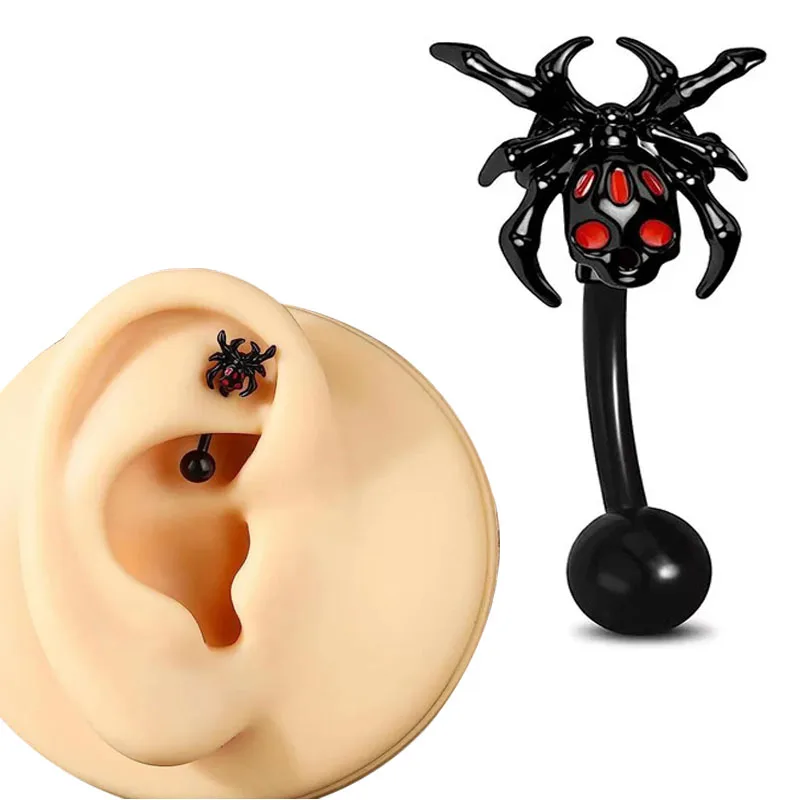 Halloween Belly Button Rings Spider Lip Rings Gothic Cartilage Earrings Surgical Steel Belly Piercing Jewelry Septum Piercing