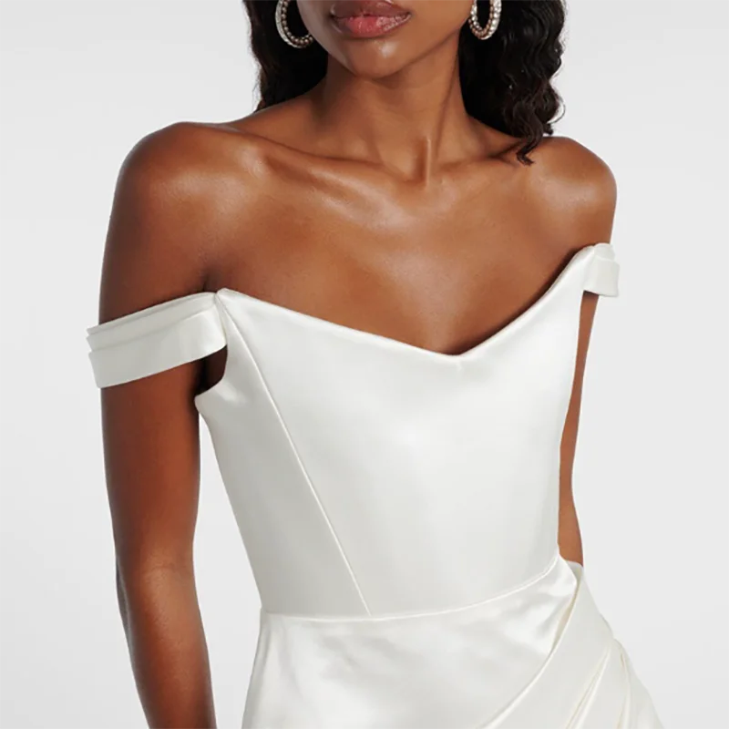 

Новое летнее платье без рукавов с плиссировкой, элегантное однотонное платье для гостей на свадьбу, женское платье с открытыми плечами, завышенной талией, облегающее, асимметричное