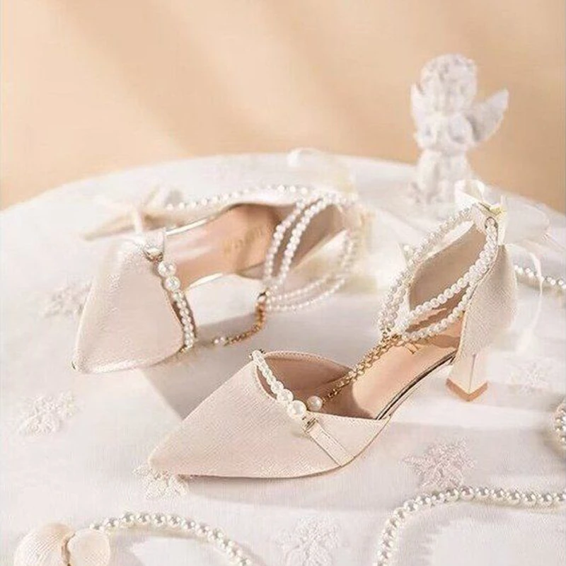

French High Heels Outer Pointed Toe Mary Jane Bao Toe Hollow Block Heel Women's Singles