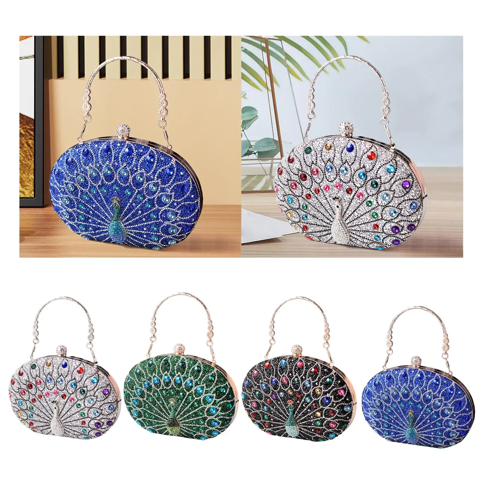 

Peacock Pattern Handbag Lightweight Casual Rhinestones Purse for Birthday Party