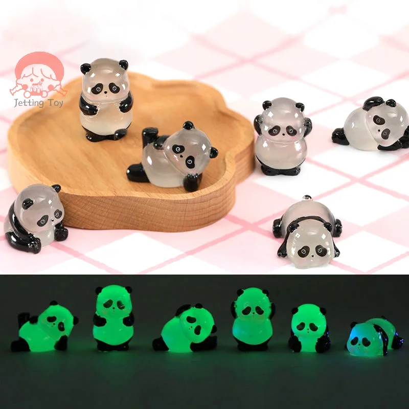 Mini Luminous Panda Ornament Cartoon Doll Micro Landscape Decoration Dollhouse Miniature Toy