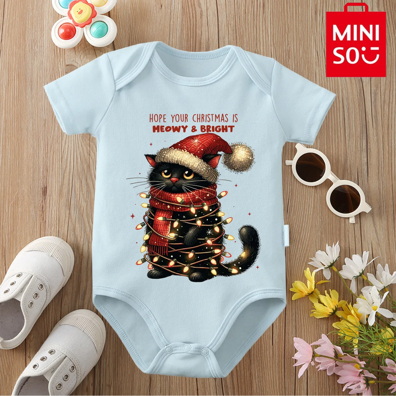 

Комбинезон из чистого хлопка MINISO с Санта-Клаусом, комбинезон с Рождеством, тканевый боди для милого новорожденного 0-12 месяцев, лучший подарок для ребенка