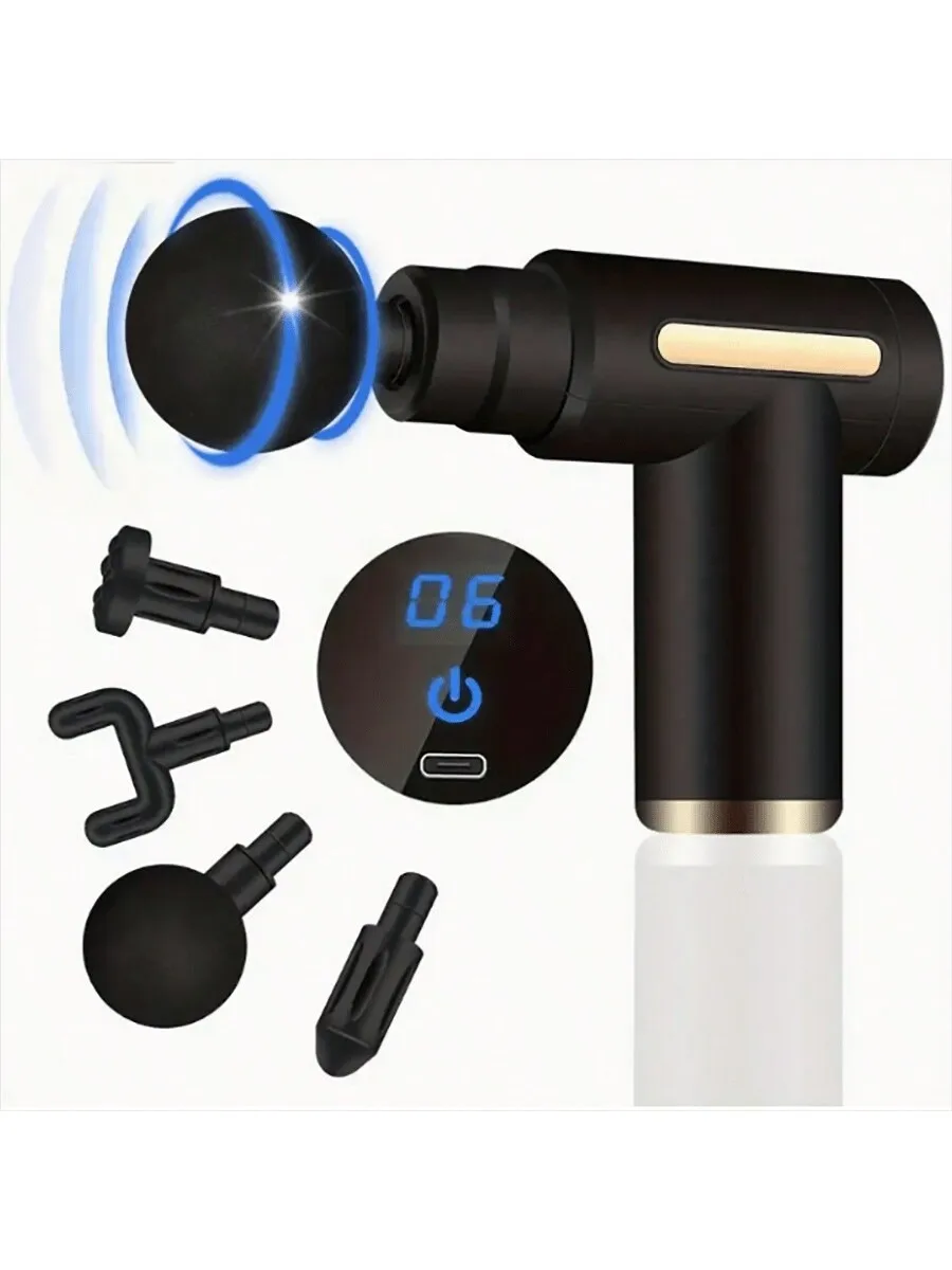 

Portable Muscle Massage Gun For Body Massage, With Led Touch Screen, Speed Adjustment, Rechargeable, And 4 Replaceable Massage H