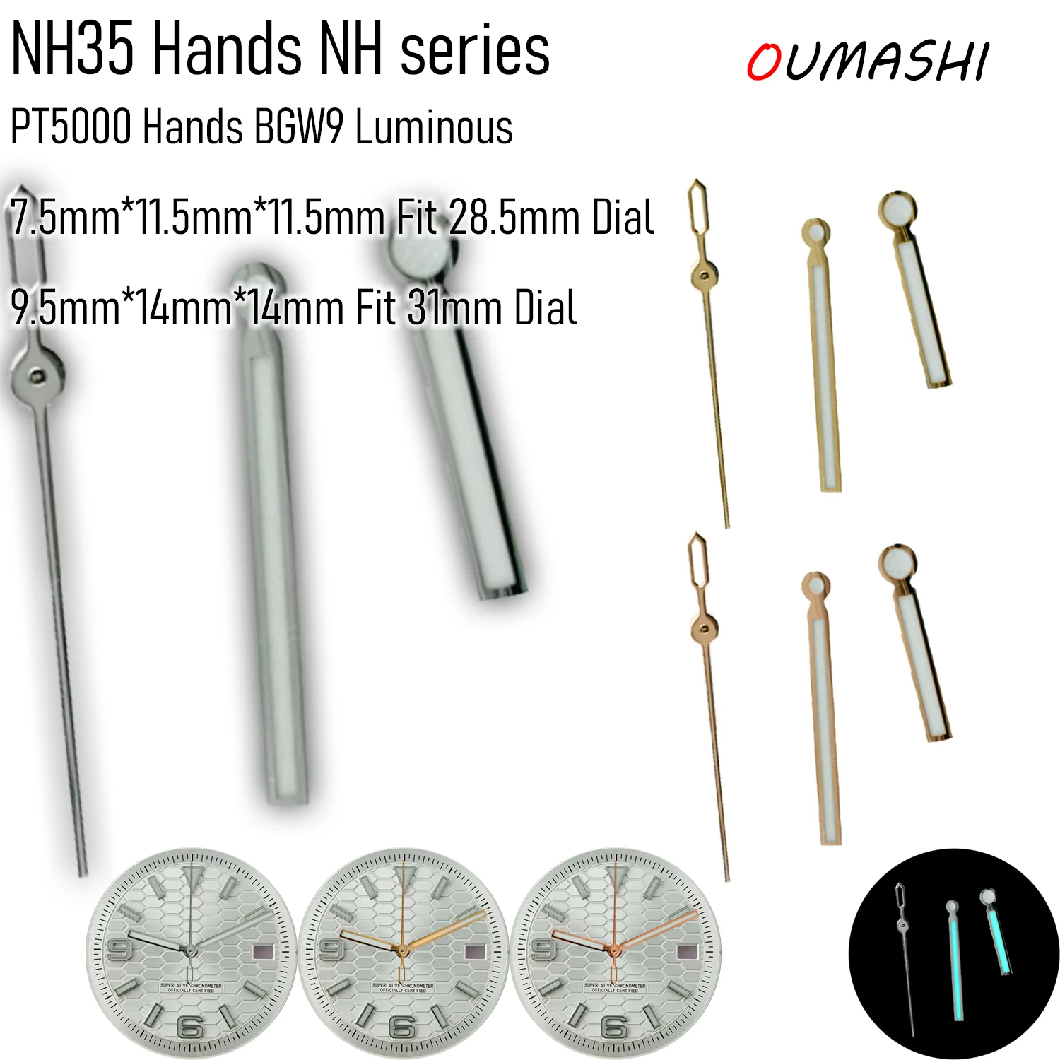 

NH35 hands BGW9 Luminous Refit Accessories Silver/Gold/Rose Gold Replacement Watch Hands