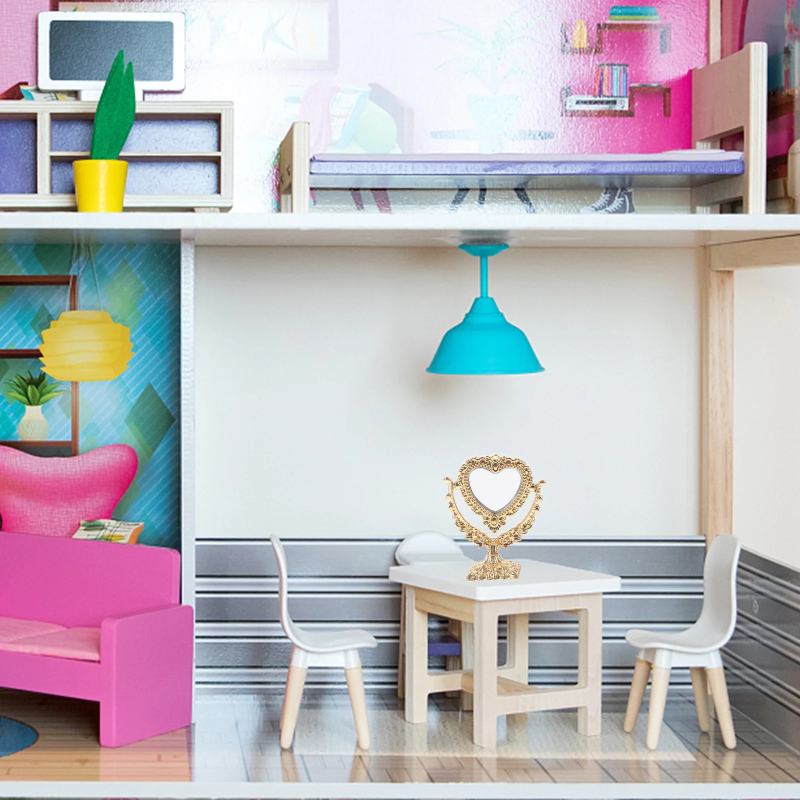 

1Set Heart Shaped Miniature Makeup Mirror Vintage Decorative Tiny House Furniture Ornament Gift for Mini House