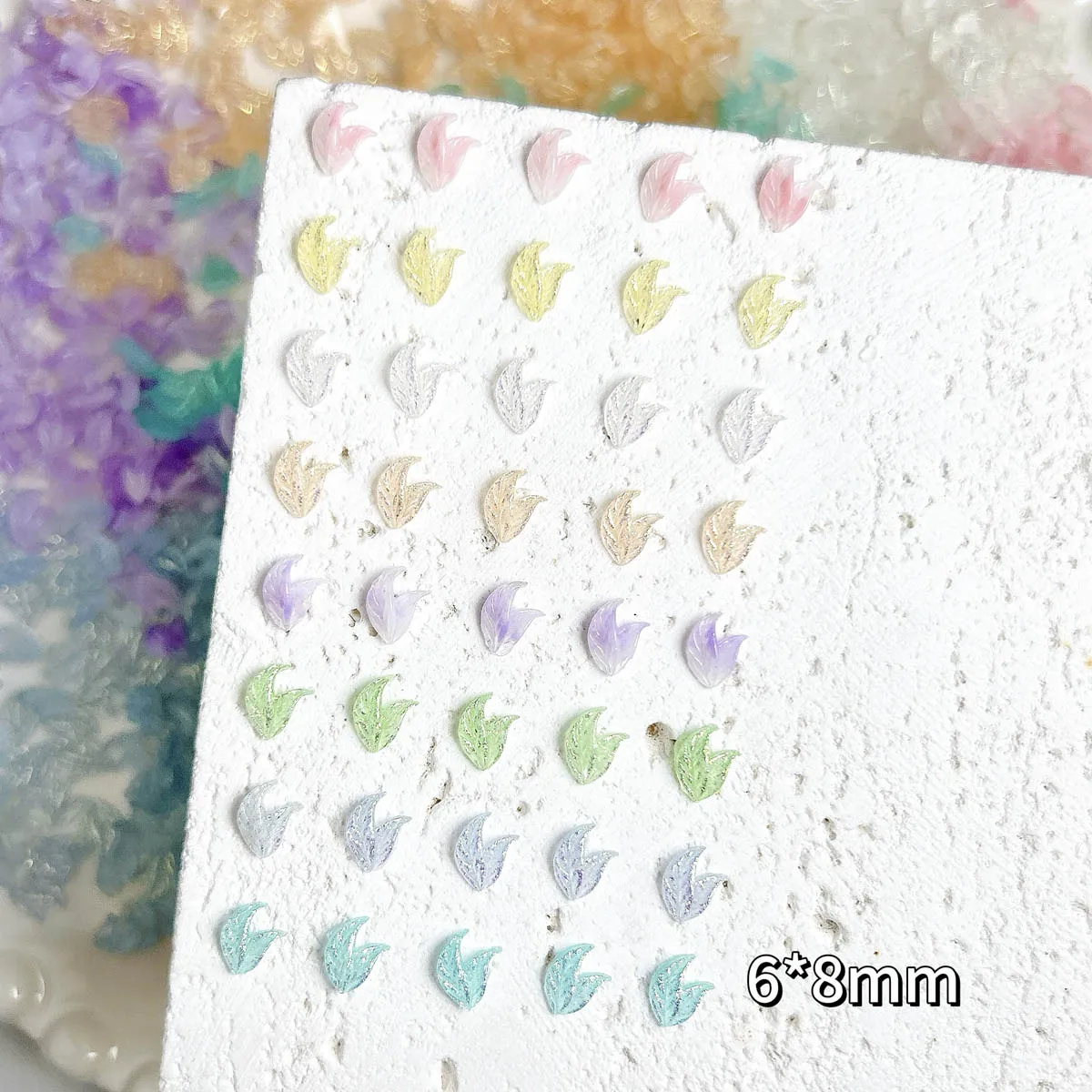 Mini pingente de resina de folhas coloridas translúcidas, fofo, luminoso, fino, brilhante, folhas duplas, decorações de arte de unhas para peças de unhas diy