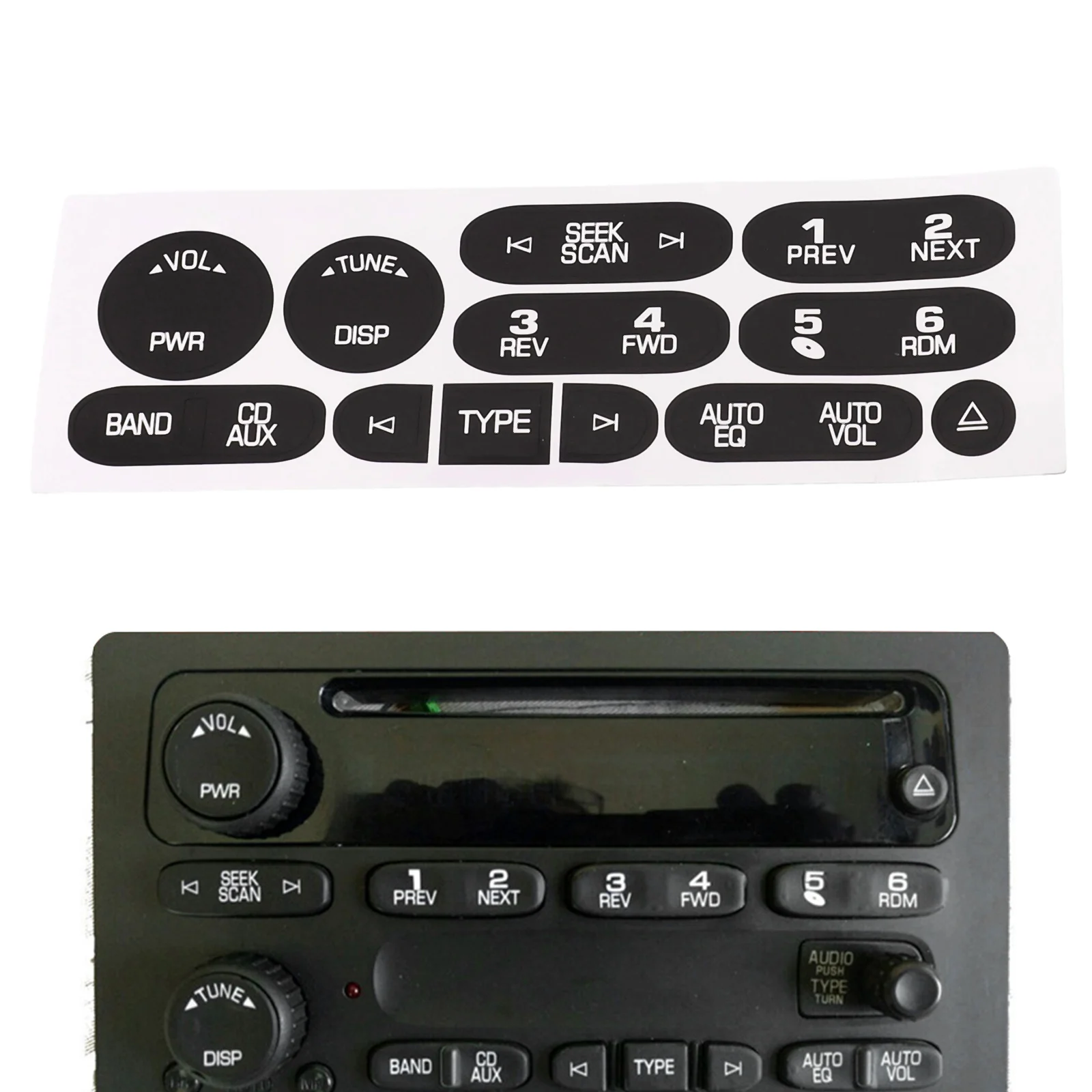 Radio Push Button Repair Decal Sticker Kit Compatible with For Chevrolet 2002-2006 and 2002-2006 6 Disc CD Stereos
