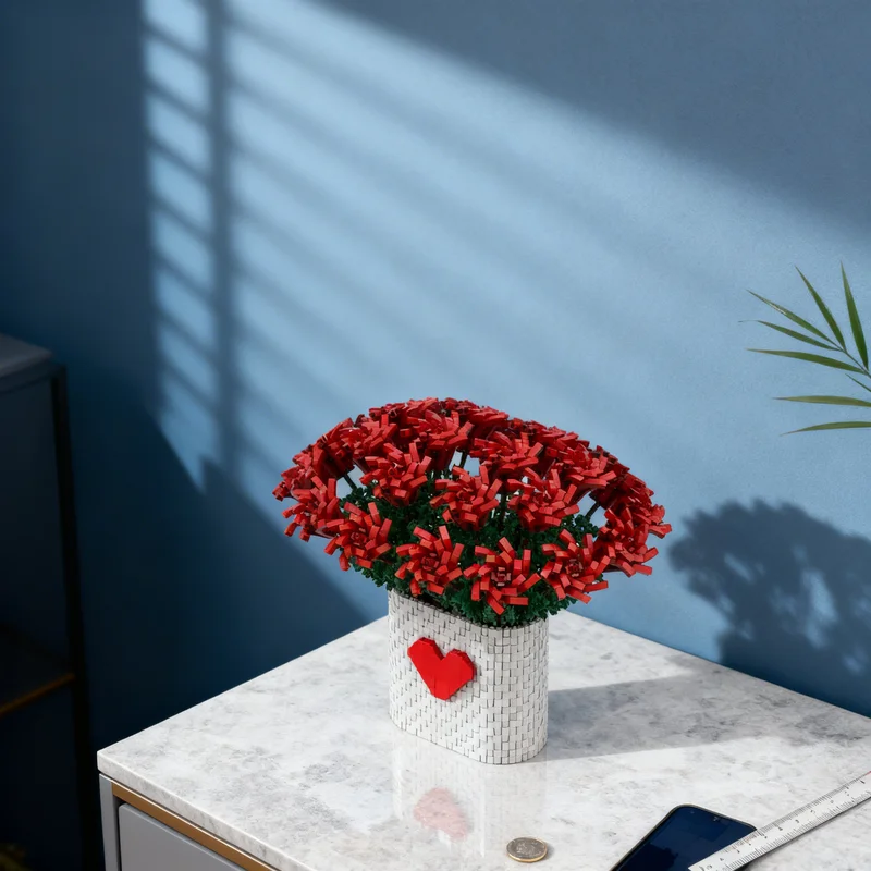 

3835 деталей MOC: Модель-конструктор «Два дюйзана красных роз», игрушка-подарок, креативный коллекционный набор для демонстрации, премиум-класс, для взрослых и детей