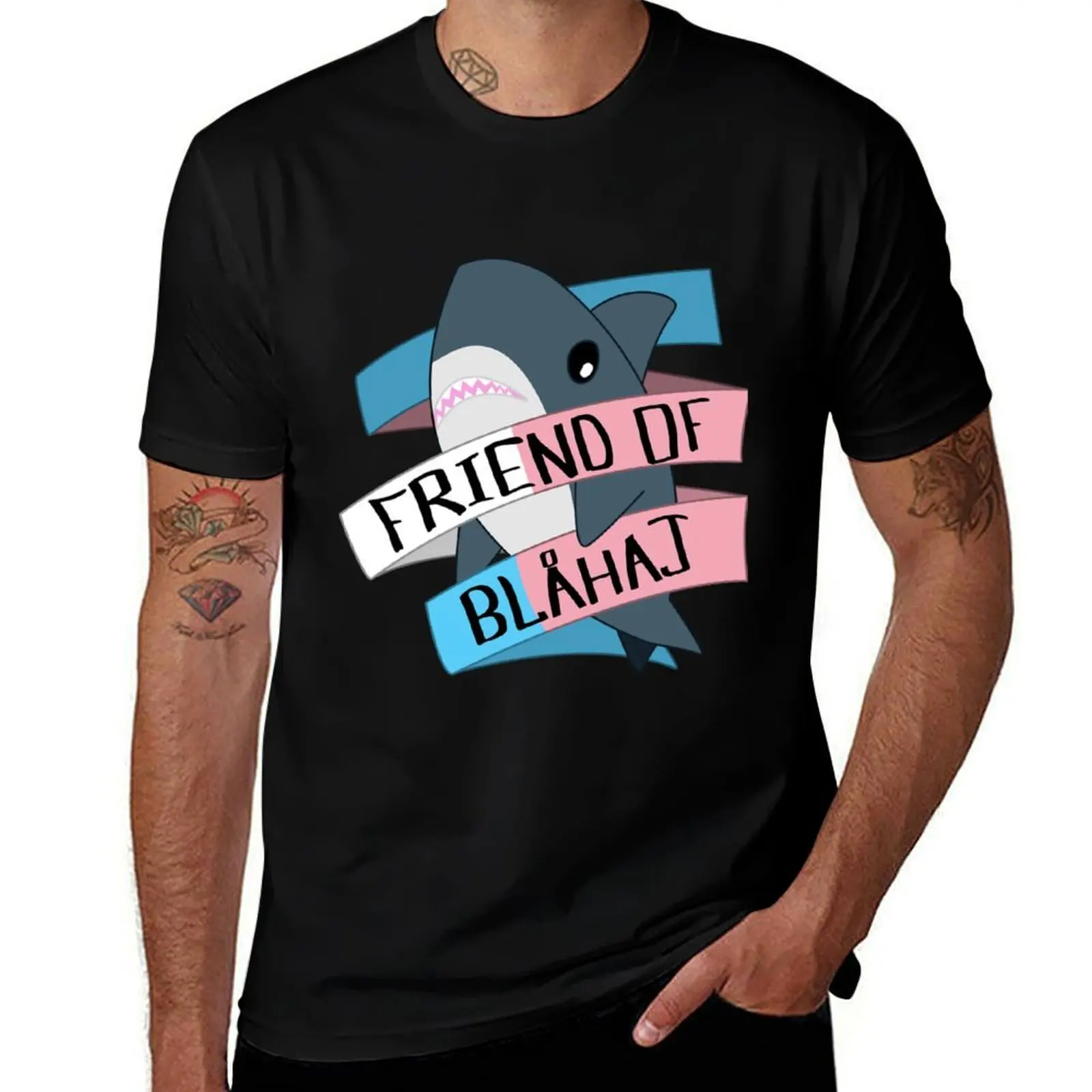 

Friend of Blahaj - Trans Banner T-Shirt heavyweights T-shirts man cotton man t-shirts oversized men t shirts high quality