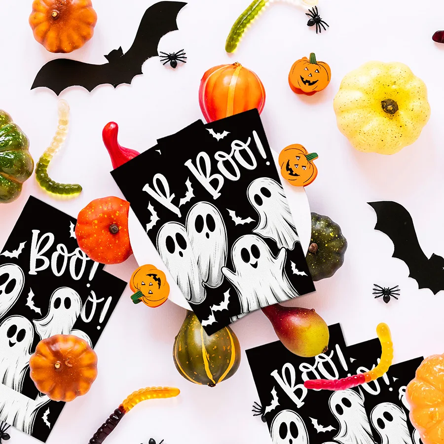 Cute Cartoon Ghost Decorative Napkins Boo Letter Bat Pattern Disposable Paper Napkins Halloween Birthday Party Table Supplies - view 5