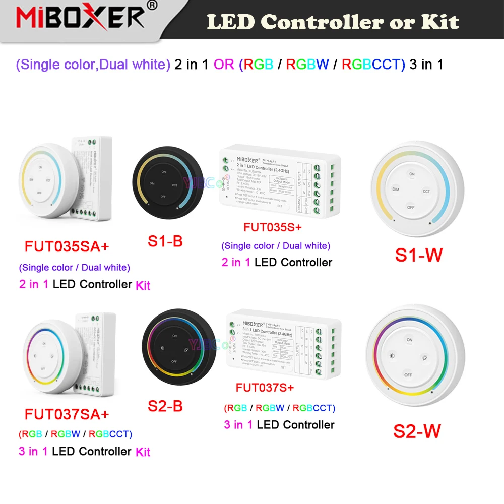 

Miboxer 2.4G Sunrise Remote Rainbow dimmer Switch (Single color/CCT) 2 in 1 (RGB/RGBW/RGBCCT) 3 in 1 LED Strip Light Controller