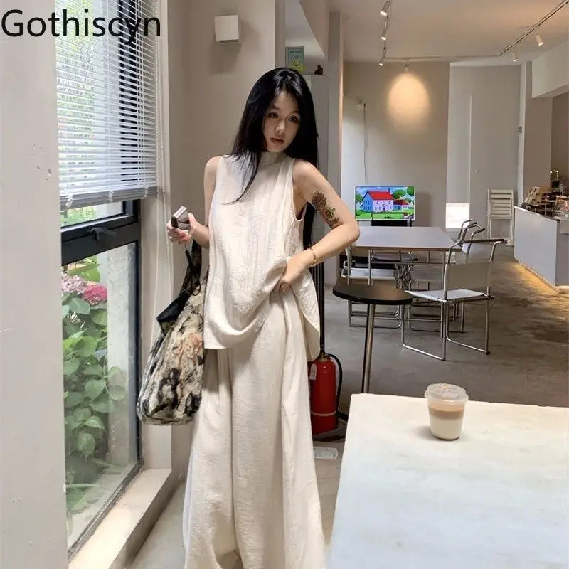 

Gothiscyn Casual Set Women's Summer Sleeveless Tank Top High Waist Loose Wide Leg Pants Two-piece Set Fashion Female Clothes