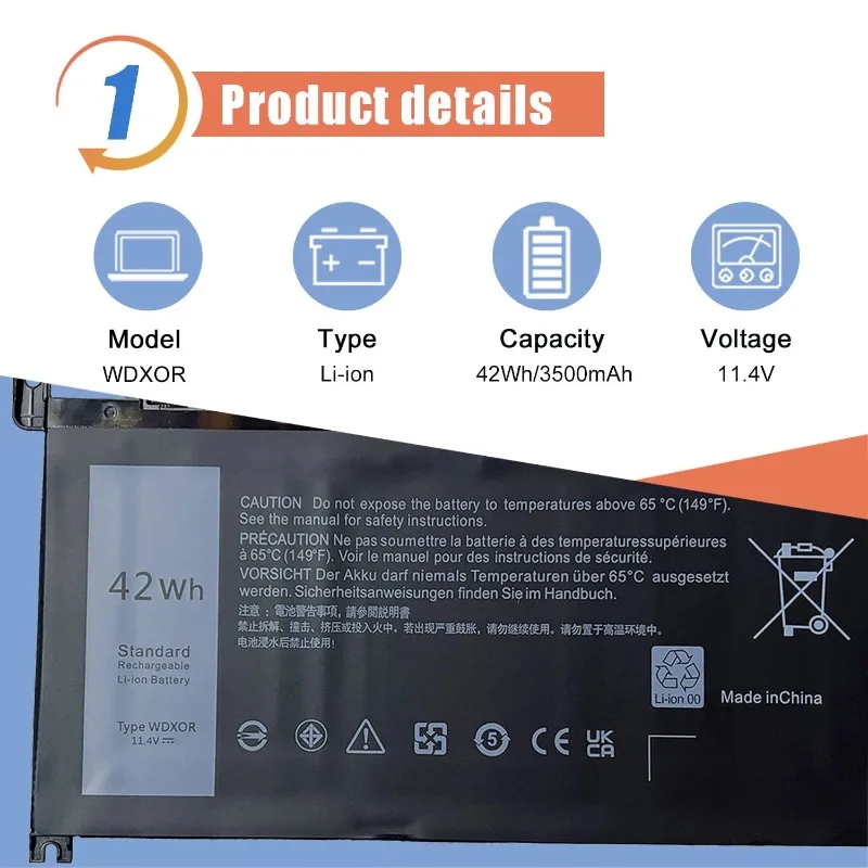 WDXOR WDX0R Laptop Battery for Dell Inspiron 13 15 5000 7000 5570 7579 7378  5565 5567 5378 5379 Latitude 3340 3400 3500 3190 view 2