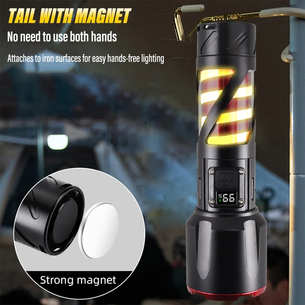 High Lumen LED Flashlight Portable Telescopic Zoom Torch with Side Lights USB Rechargeable Flashlights Outdoor Emergency Light