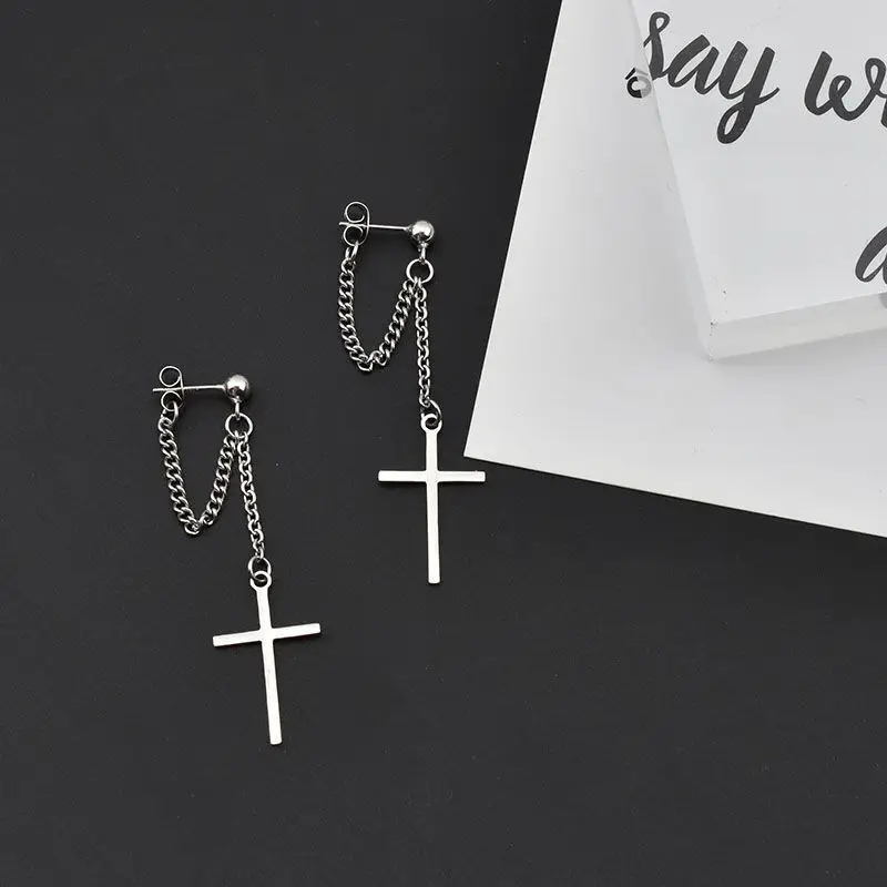 2PCS Cross Ear Cuff Earrings Tassel Rhinestones Piercing Stud Earring Simple Chain Clip Earrings Cuff 2023 Trendy Women Jewelry