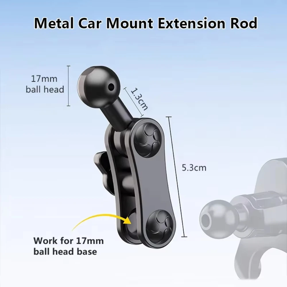 Aluminum 17mm Ball Mount Extension Adapter, Rotation Extension Rod for Car Air Vent Dashboard Phone Holder Accessories