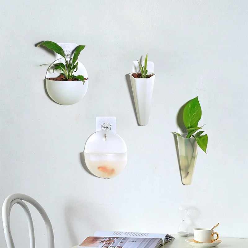 1pc Wall Mounted Hydroponic Flowerpots Ins Style White Plastic Vase Wall Green Plant Cultivation Basket Home Accessories